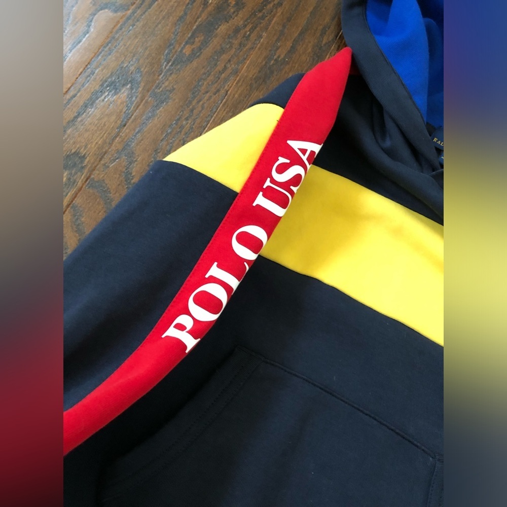 Polo Ralph Lauren Boys 6 RARE Vintage Colorblock Hooded Sweatshirt w/RLPC Crest - Picture 5 of 12